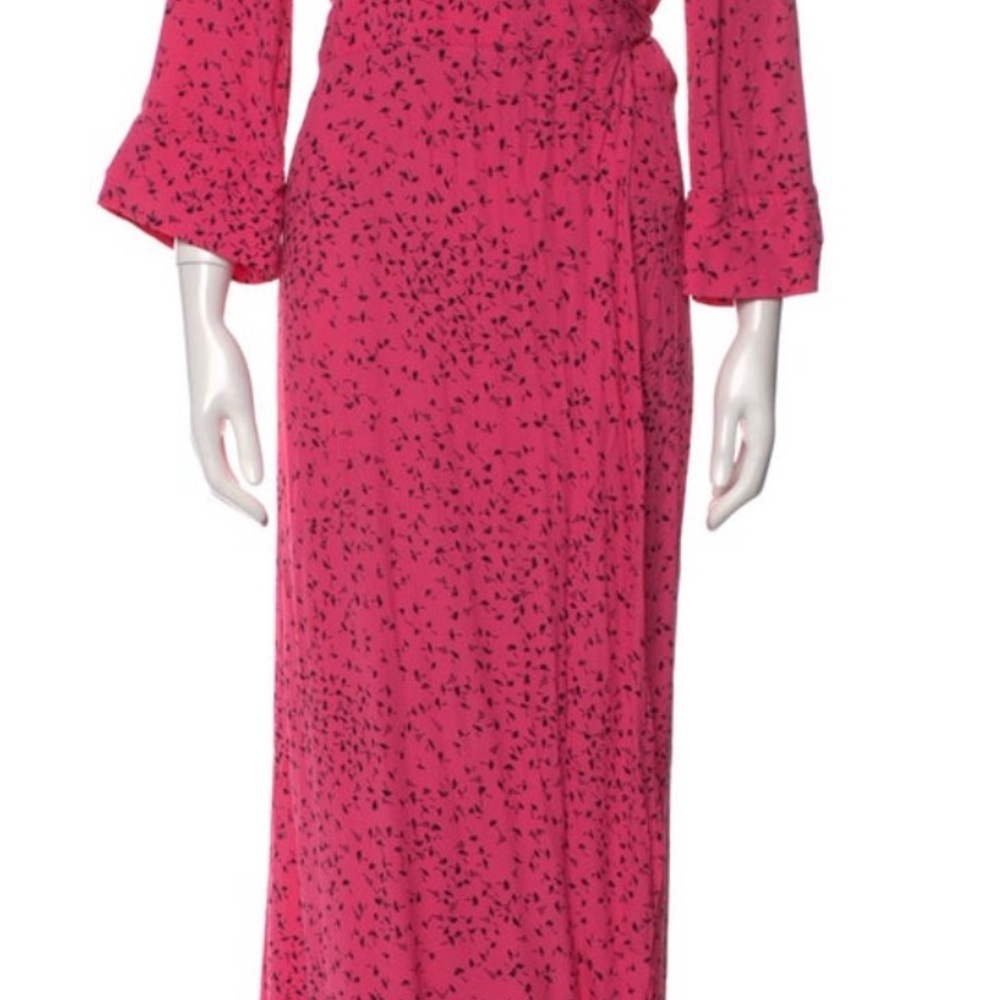 Ganni - pink floral wrap dress